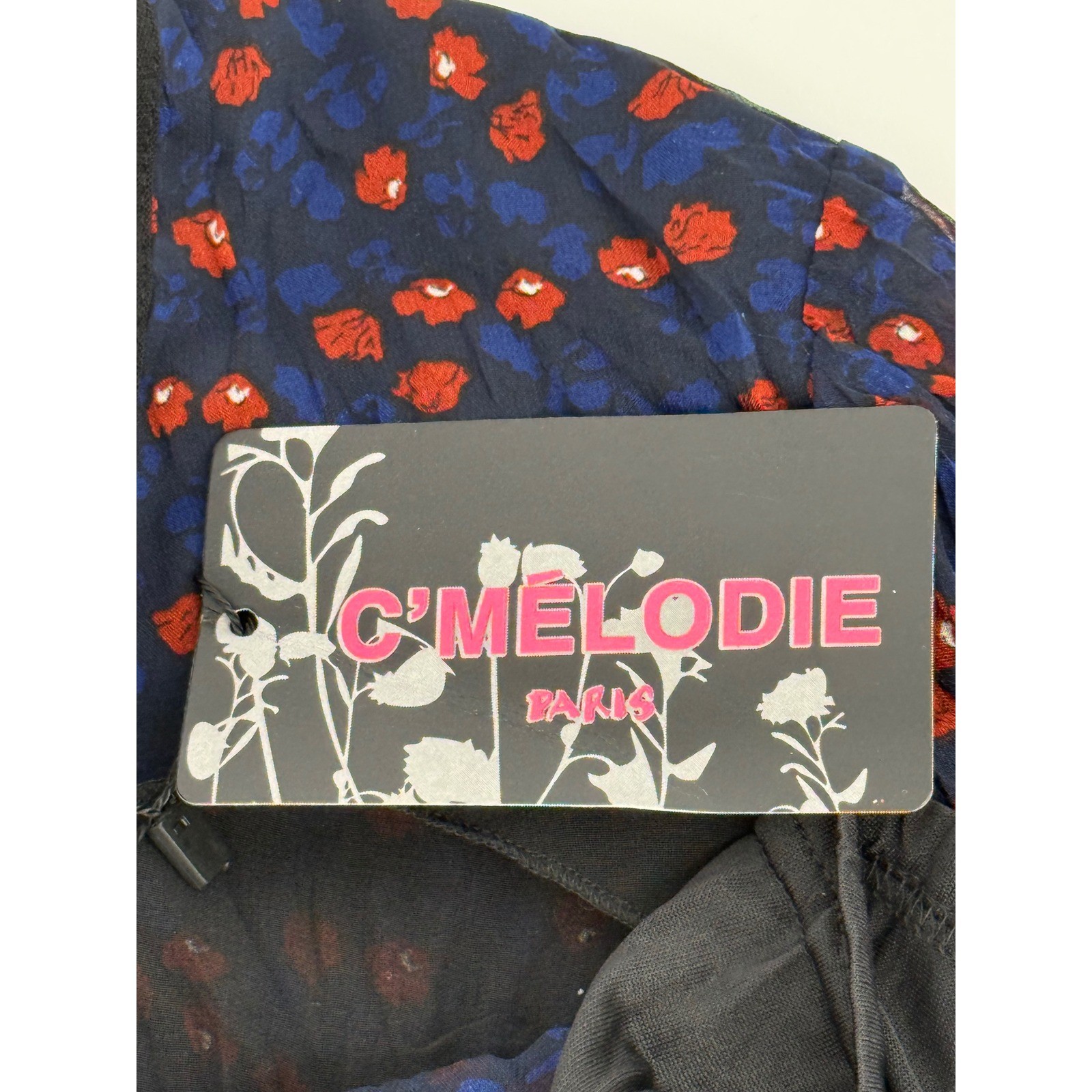 C’Melodie Paris Womens Navy Blue Red Floral Silk Blend Chiffon Dress Sz XL NEW
