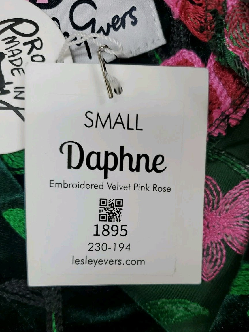 New Lesley Evers Daphine Embroidered Velvet V Neck Dress Multicolor Size Small