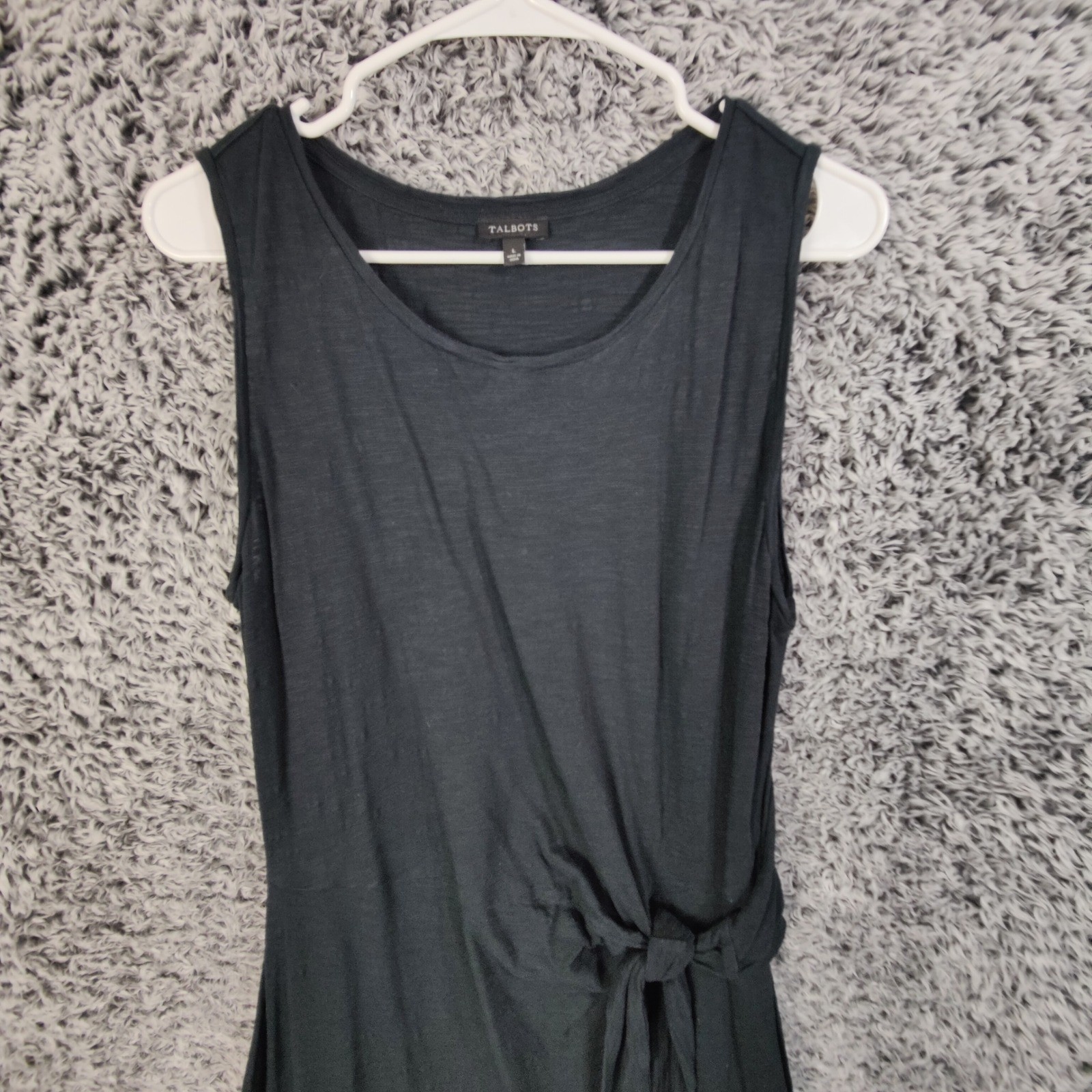 Talbots Womens Minimalist Quiet Luxury Classic Midi LBD Dress L Black Slub Knit