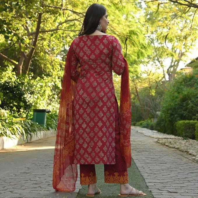 Women Viscose Printed Kurta Pant With Dupatta