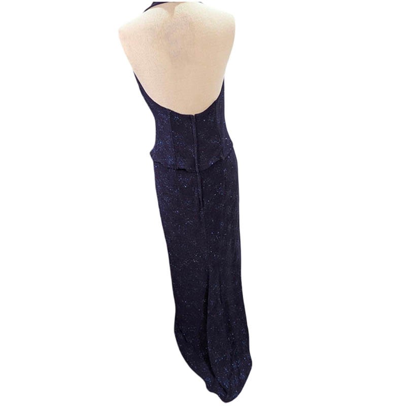 Scott McClintock Millennium 2000 Halter Gown Womens 12 Blue Sparkle Sequin Y2K