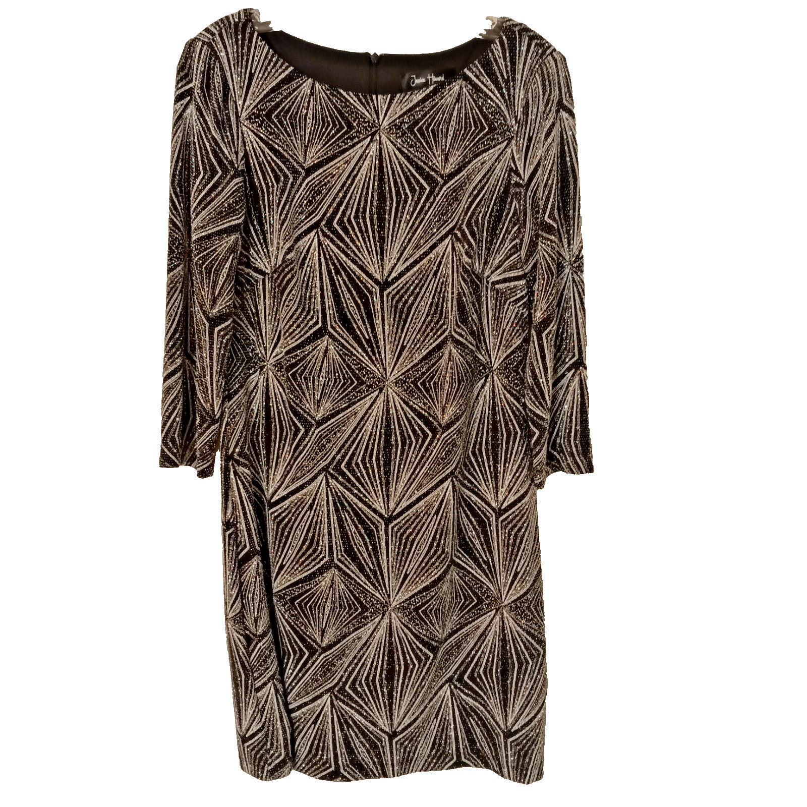 Jessica Howard 3/4 Sleeve Sequin-Glitter-Knit Sheath Dress Black Silver – 10P
