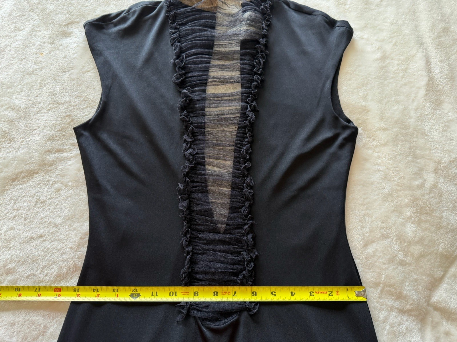 Y2K 90s Vintage Vera Wang Size 10 Black Rushed Mesh Midi Dress Silk Blend *READ