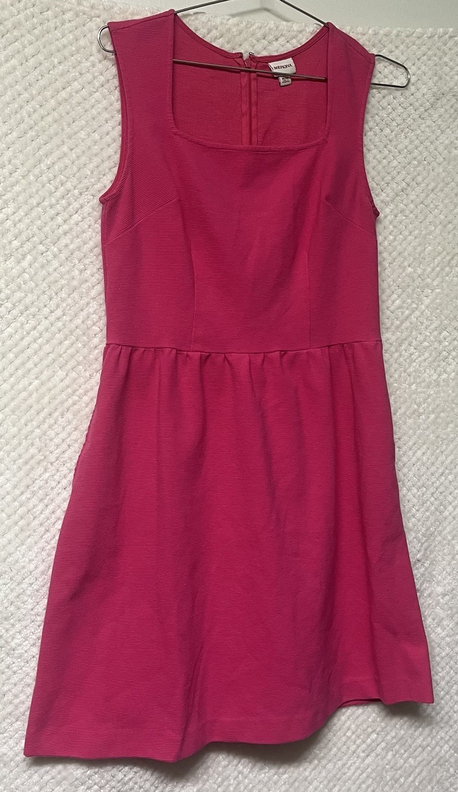 Merona A-Line Dress Pockets Hot Pink Sleeveless Square Neck Cotton Blend MED