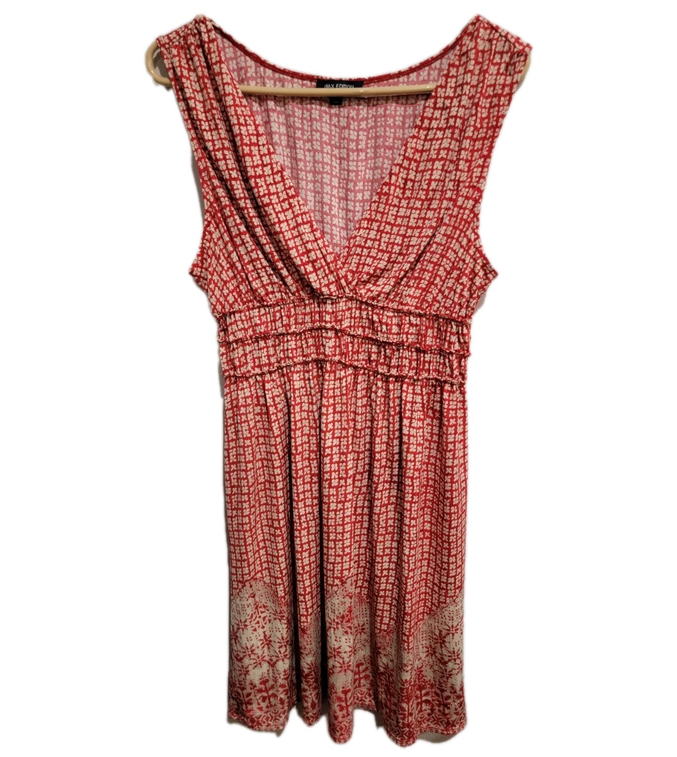 Max Edition Women’s XL Red White Geometric Smocked Empire Waist Sleeveless Dress