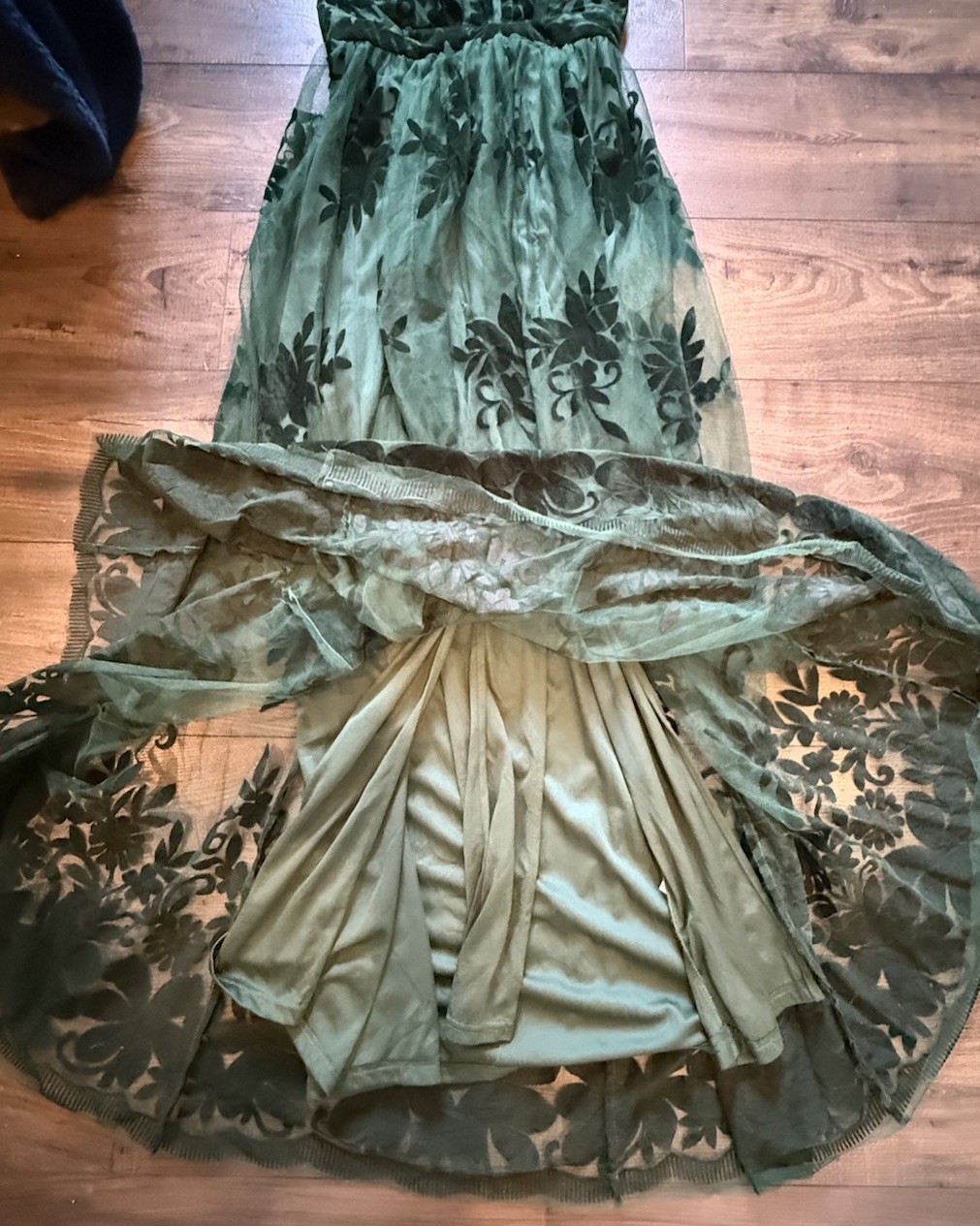 Windsor Forrest Fairy Green Velvet Floral Burnout Maxi Dress S Mesh Gown V Neck