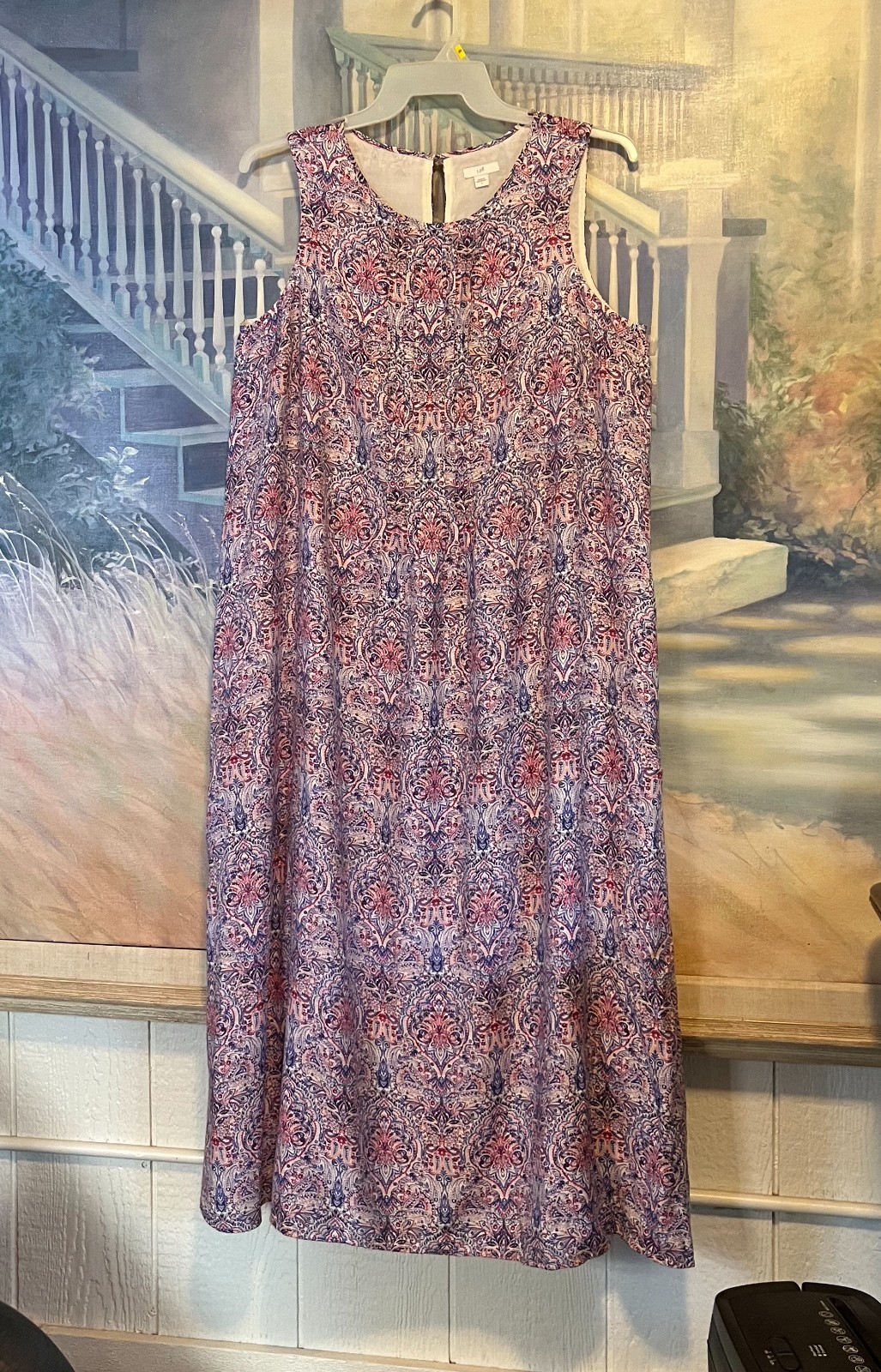 J. Jill Women’s Sleeveless Pintuck A-Line Maxi Dress Paisley Print Sz. L