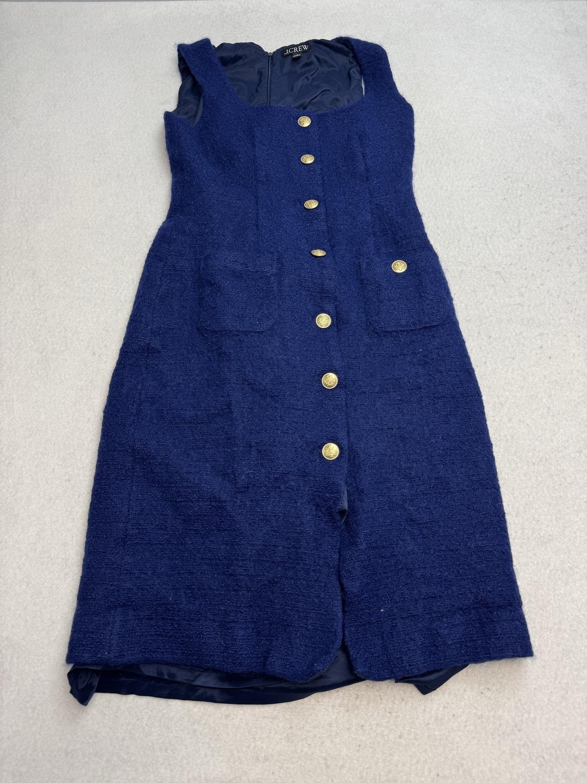 J.Crew Dress Womens 6 Blue Tweed Scoop Neck Button Sheath Knee Length Work