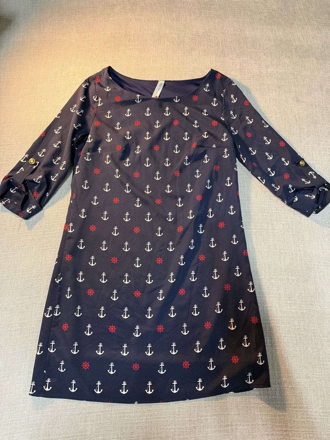 Pink Owl Apparel Nautical Print Shift Dress with Anchors and Steering Wheels