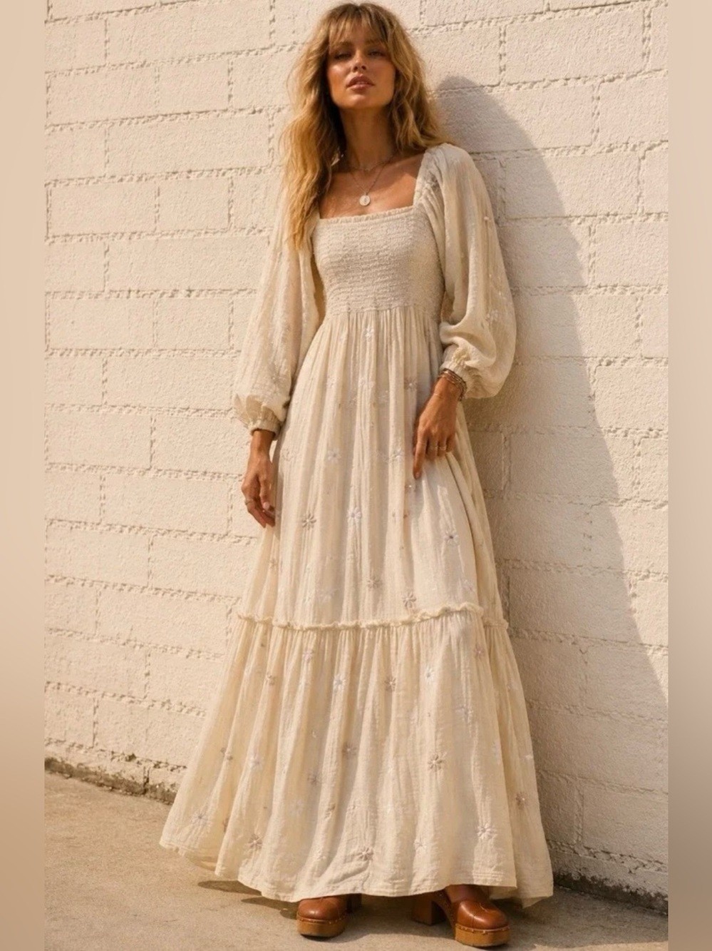 Free People Dahlia EmbroideredMaxi Dress / Pearl Island