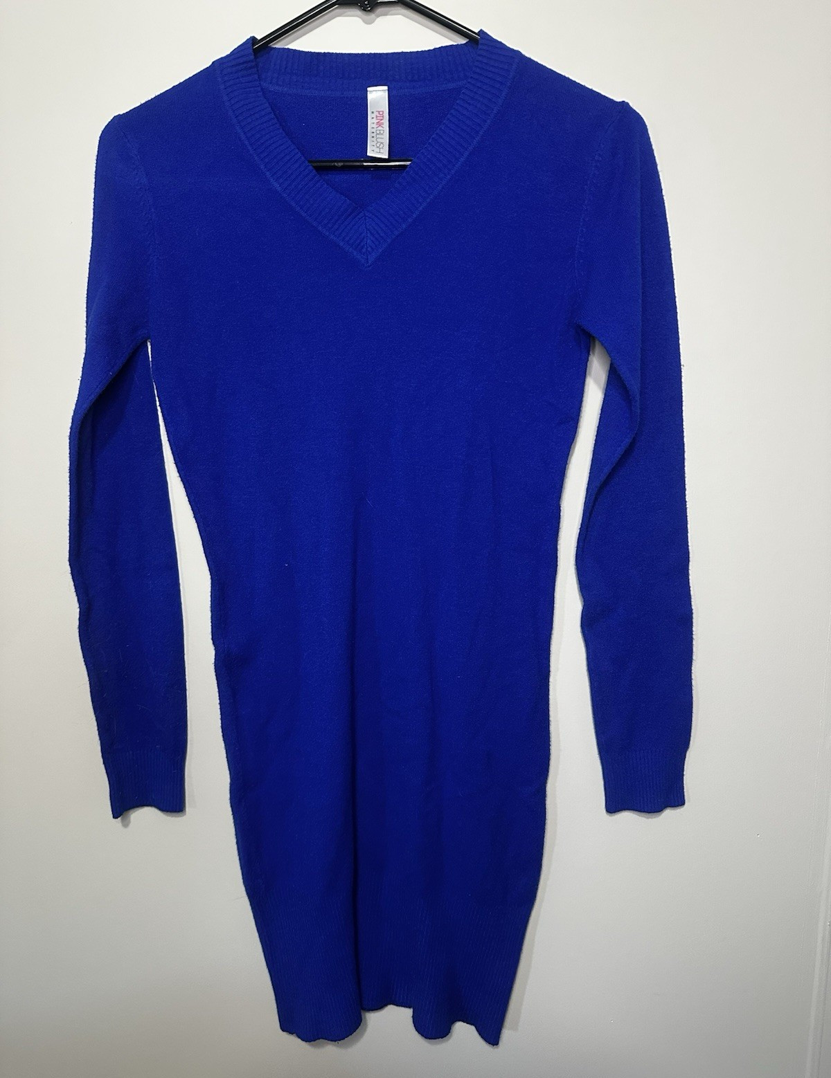 PinkBlush Maternity Blue Knit V-Neck Long Sleeve Knee Sweater Dress M