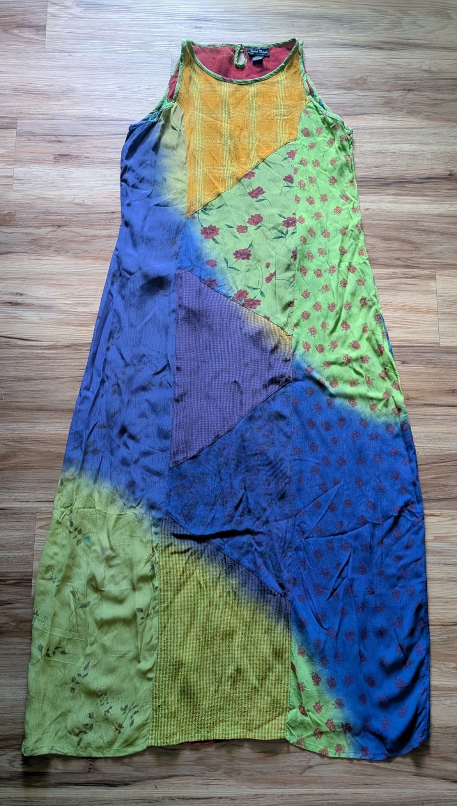 Sacred Threads Patchwork Maxi Dress SM Rayon Boho Whimsigoth Tie Dye Floral Indi
