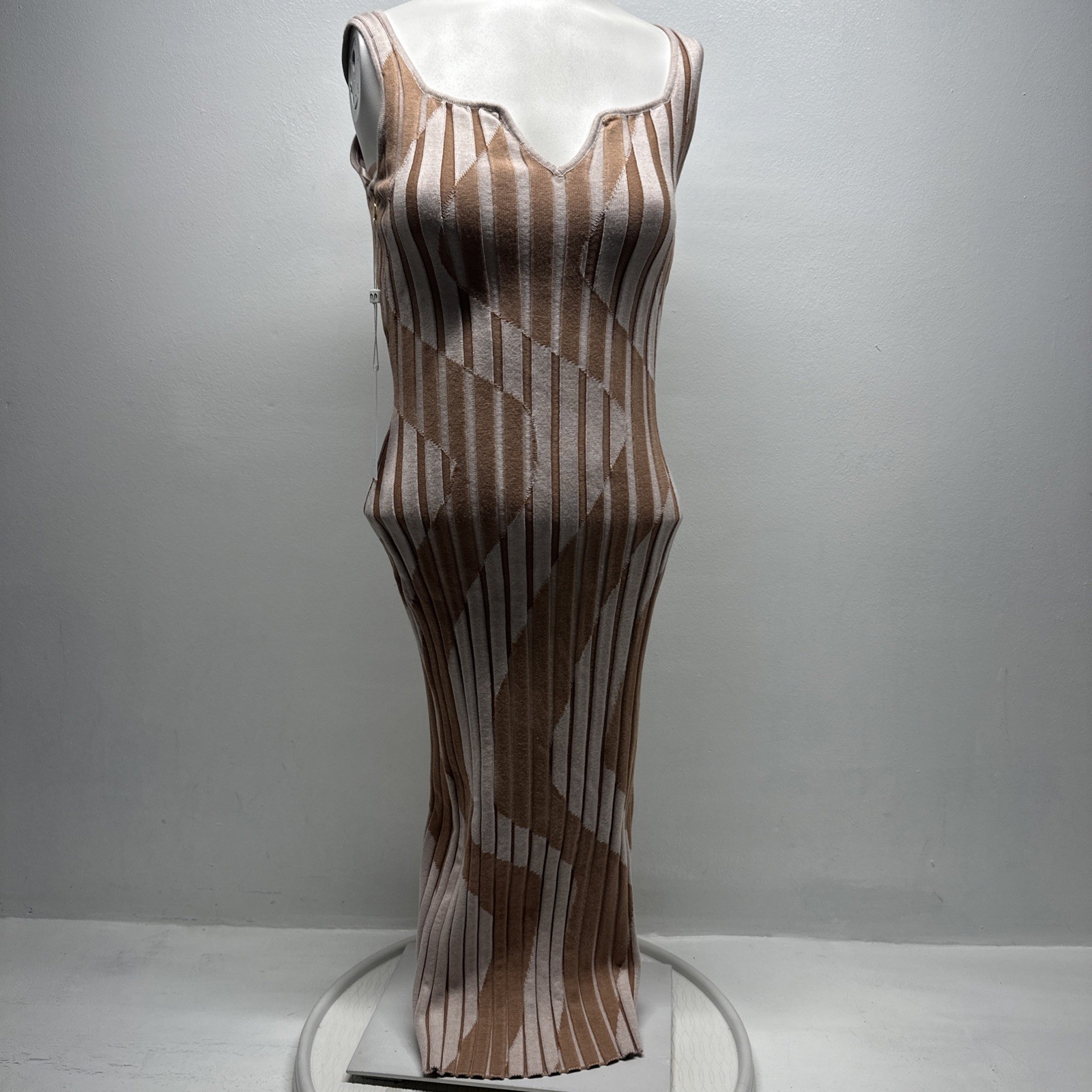 Torn By Ronny Kobo Blythe Dress Textured Knit Bodycon Sleeveless New Brown Small