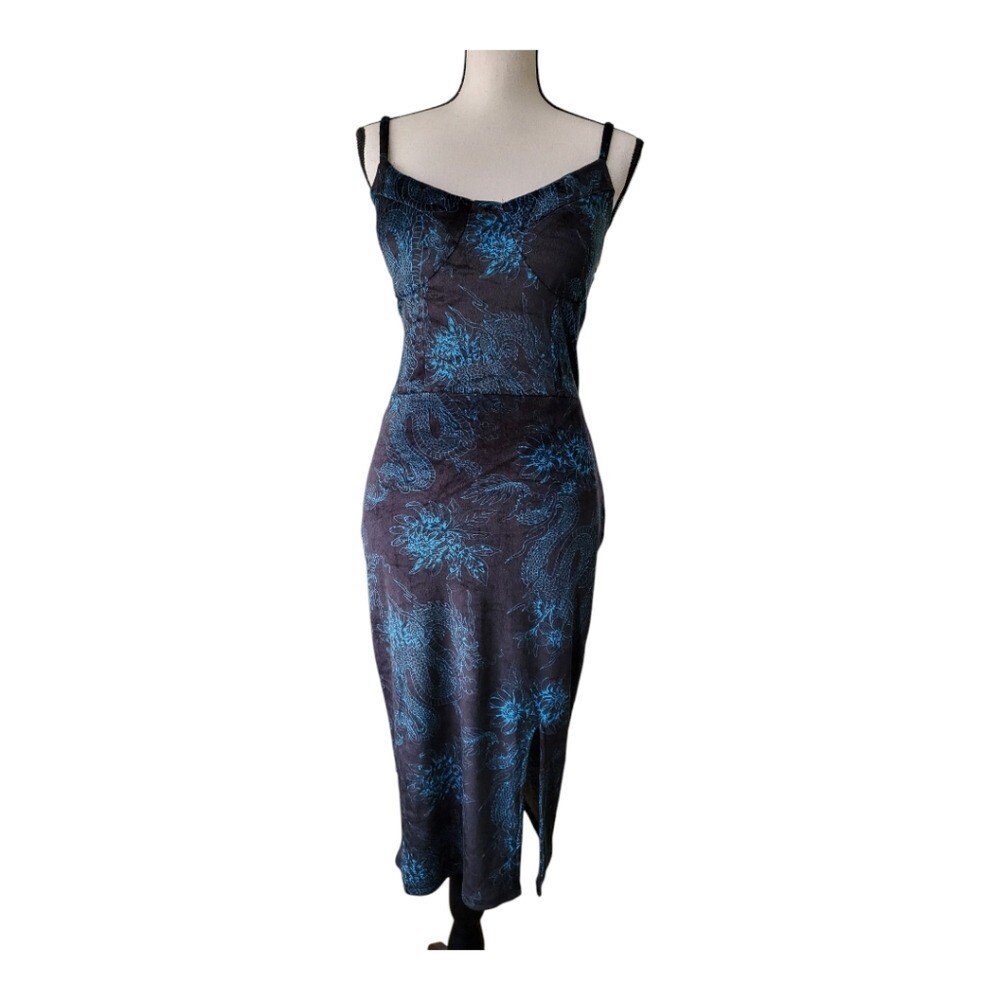 Derek Heart Womens Dragon Print Velour Bodycon Midi Size S New