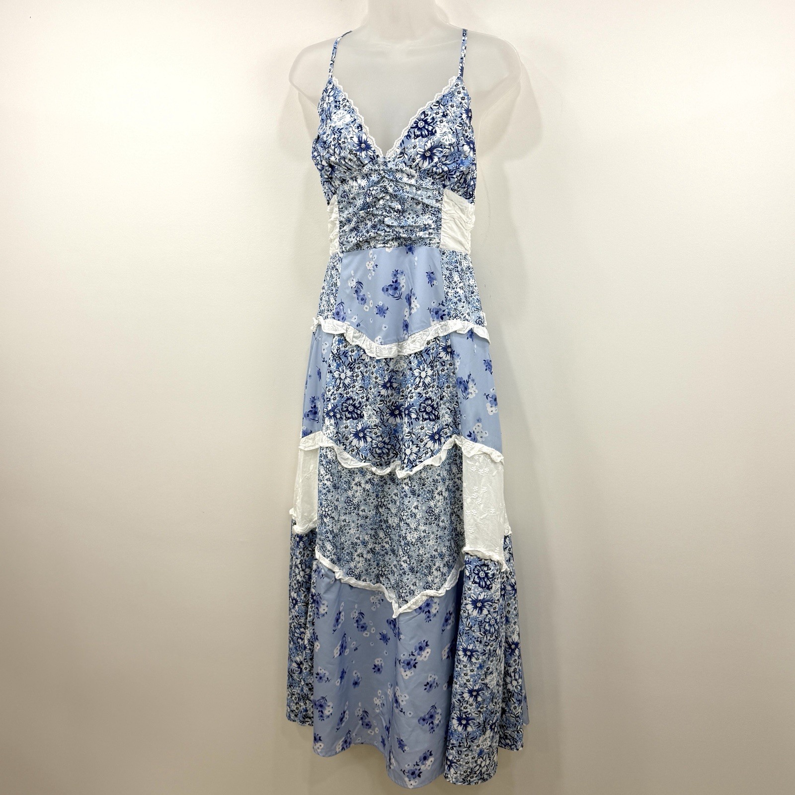 Cottagecore Babydoll Patchwork Maxi Dress S Fairy Romantic Coquette Prairie