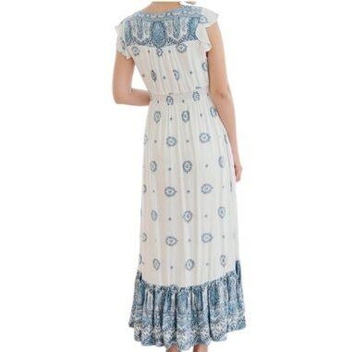 Anthropologie Kindred Blue Paisley High Low Midi Dress Flutter Sleeve Large