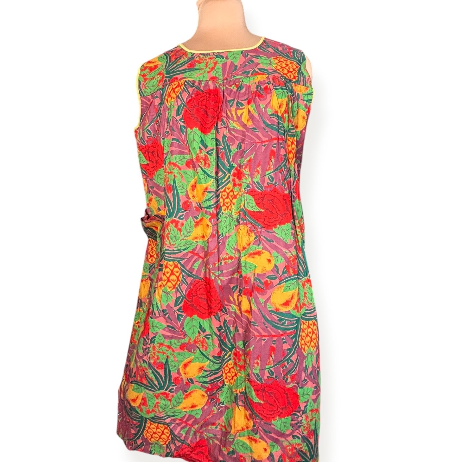 Vintage Tropical Fruit Floral House Dress Large Muumuu Pineapple Resort Wear