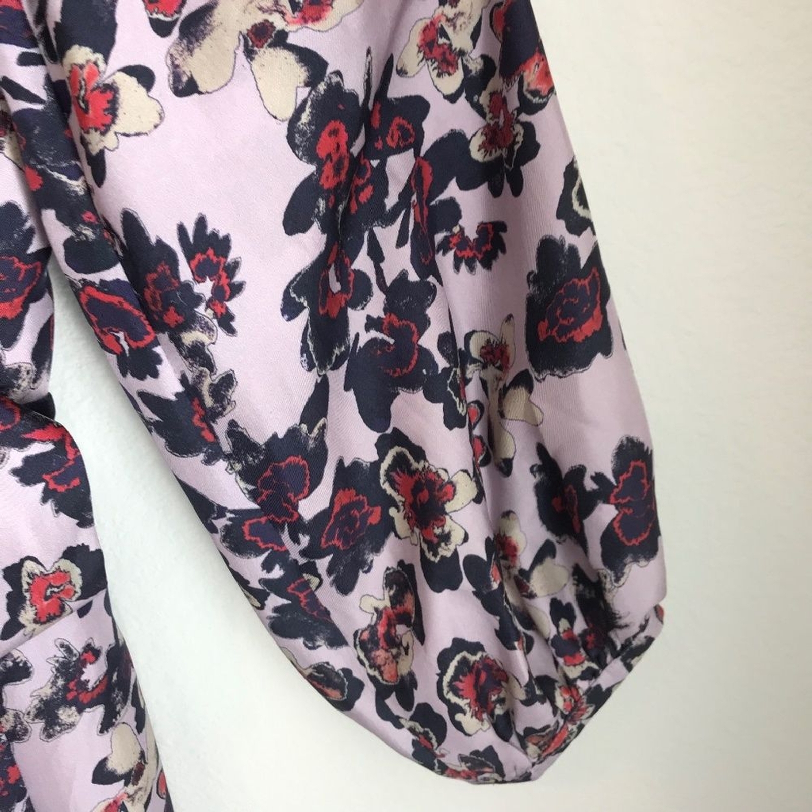 Whistles Silk Floral Print Midi Wrap V-Neck Dress 8 Purple Red Bracelet Sleeve