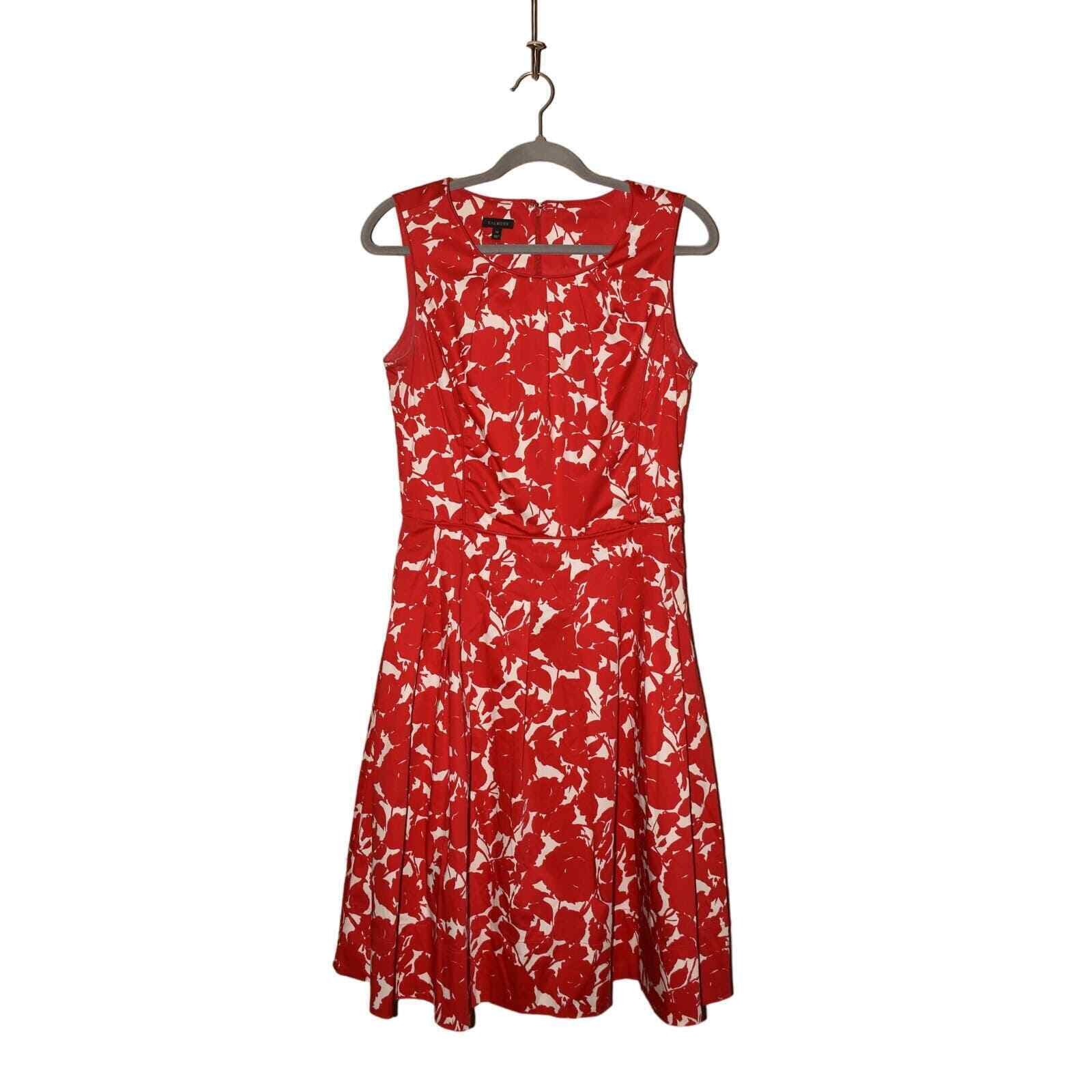 TALBOTS $149 Cotton Pleated Fit & Flare Midi Dress Red Floral Altered