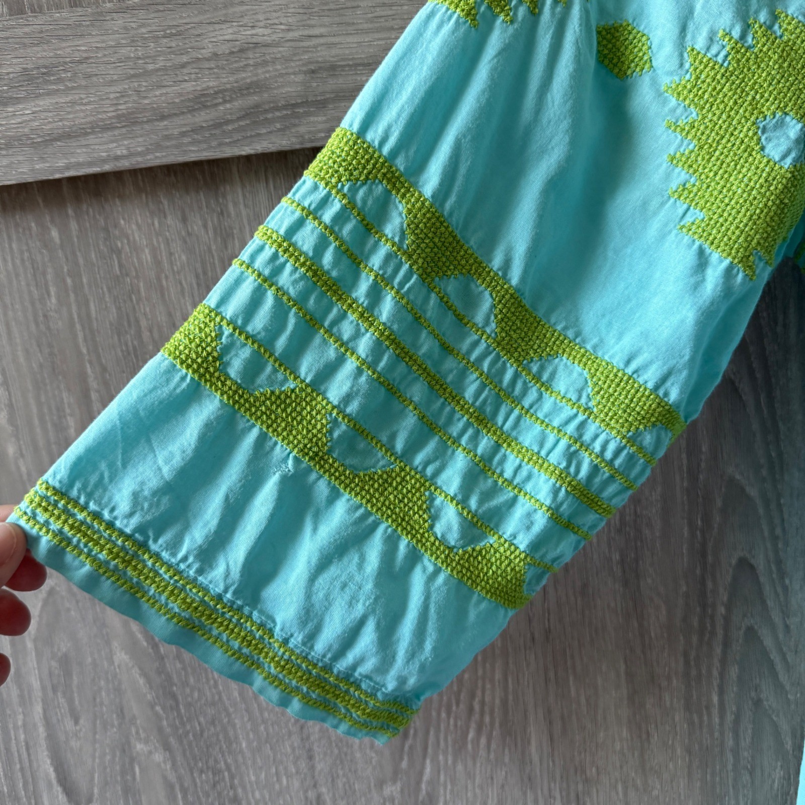 Gretchen Scott Montezuma Embroidered Midi Dress Women Med Turquoise Boho Tassel