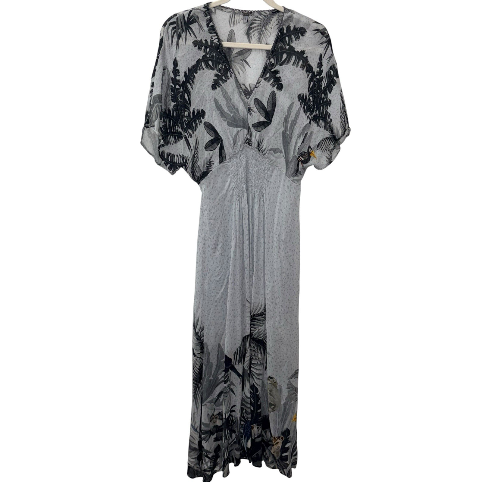 Bl^nk Grays Tropical Print Maxi Dress size Small Light gray