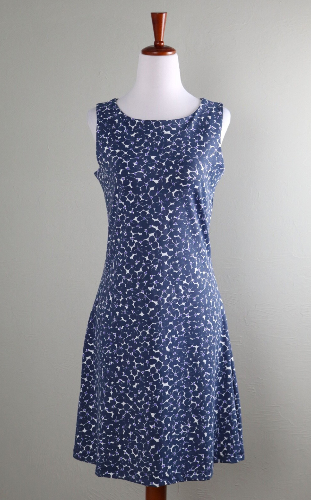 MAHI GOLD Sleeveless Blue Floral Stretch Nylon Jersey Mini Sheath Shift Dress S