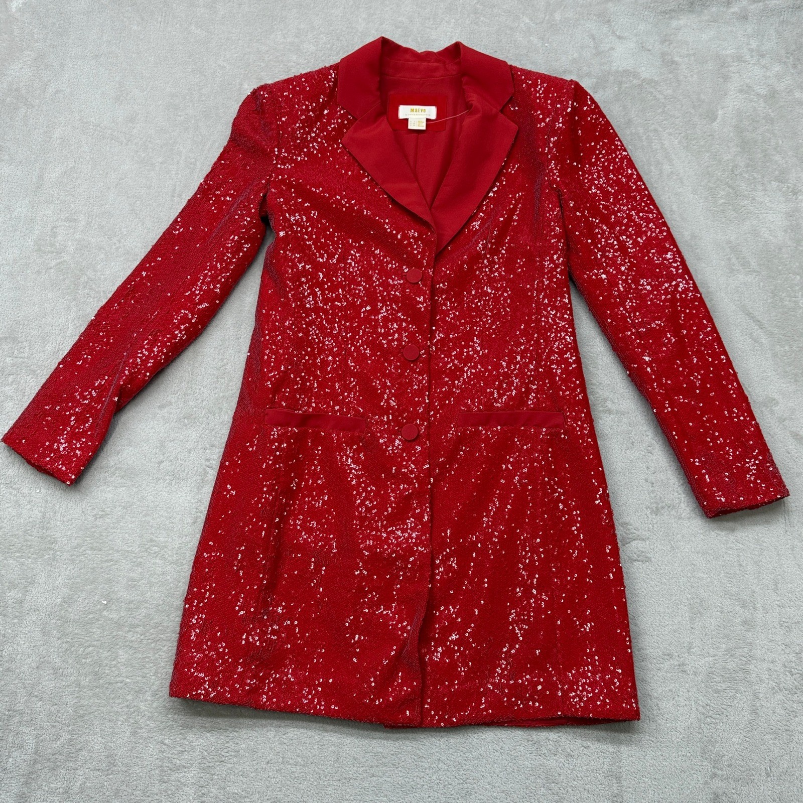 Anthropologie Sequin Maeve Blazer Dress Womens 00 Red Long Sleeve Button Front