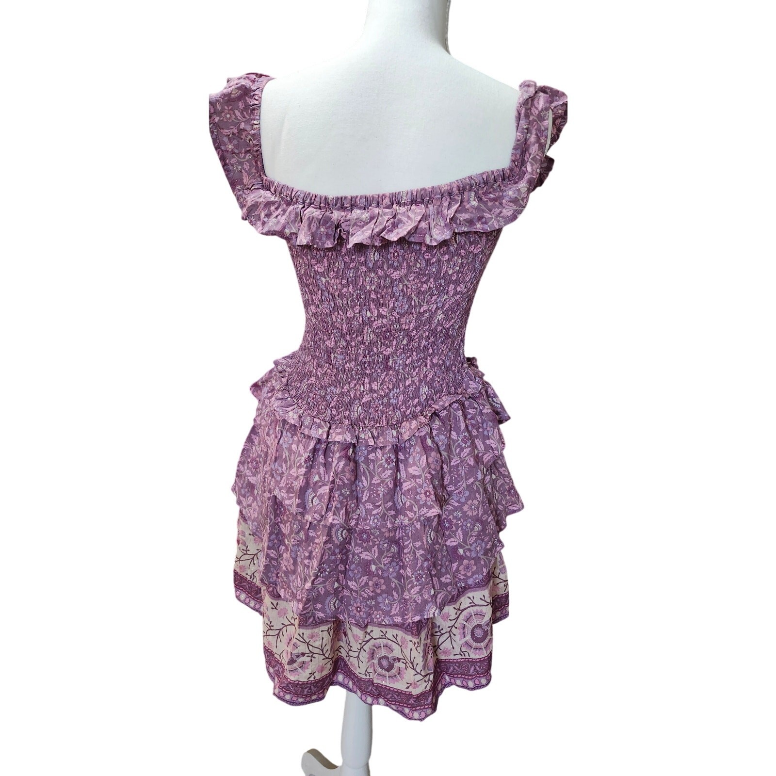 Spell & The Gypsy Dahlia Ra-Ra Mini Dress Mulberry Size Small Boho Floral Ruffle