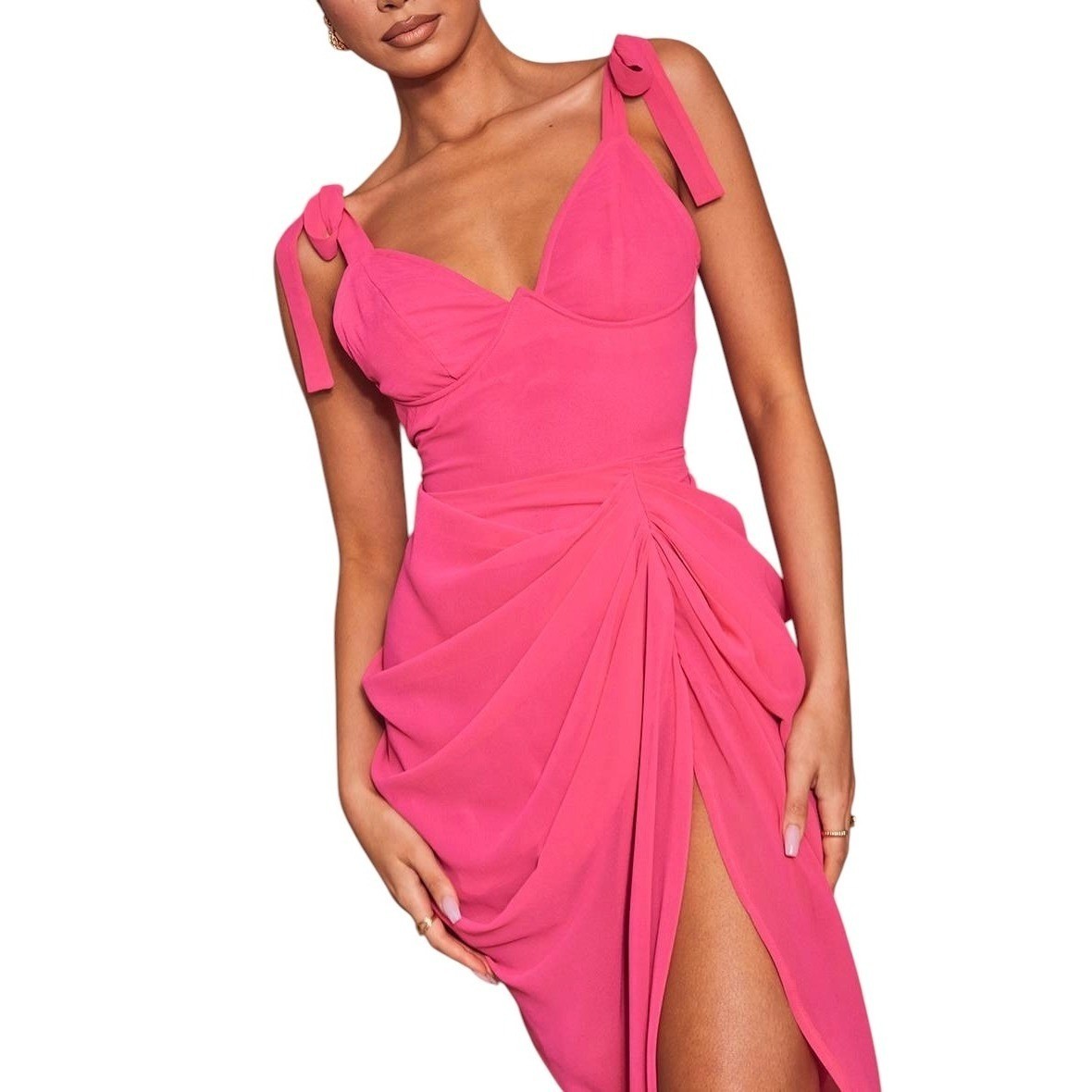 PrettyLittleThing Hot Pink Underwire Detail Draped Midi Dress Sz 8