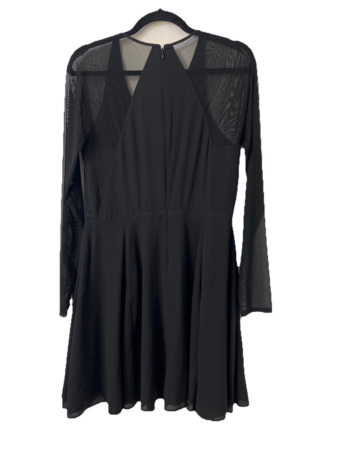 Express Fit Flare Dress Skort Sz 10 Black Tie Key Whole Front Long Sleeve Sheer
