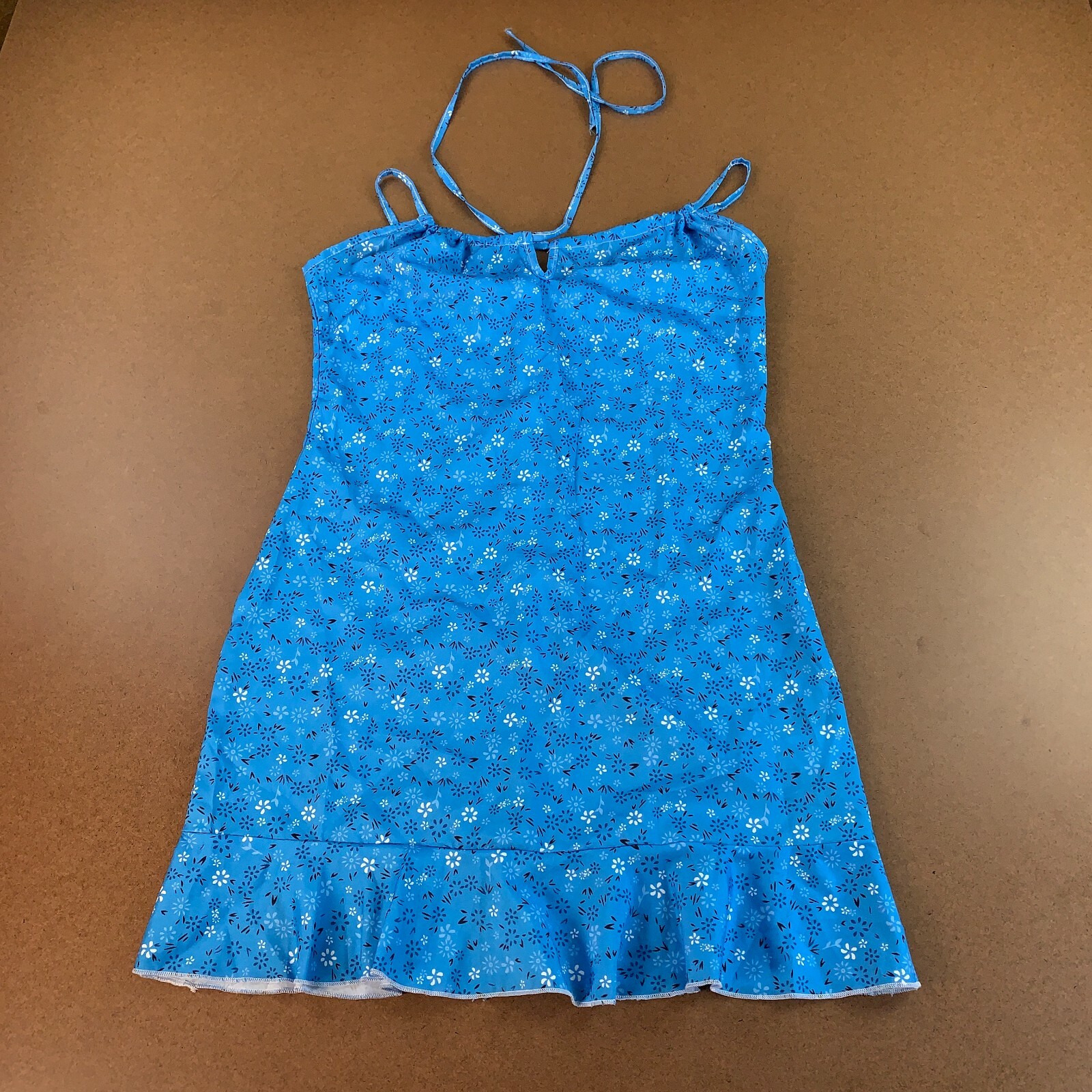 Women’s Size XL Blue Floral Print Short Slip Dress NWOT *Runs Small* No Stretch