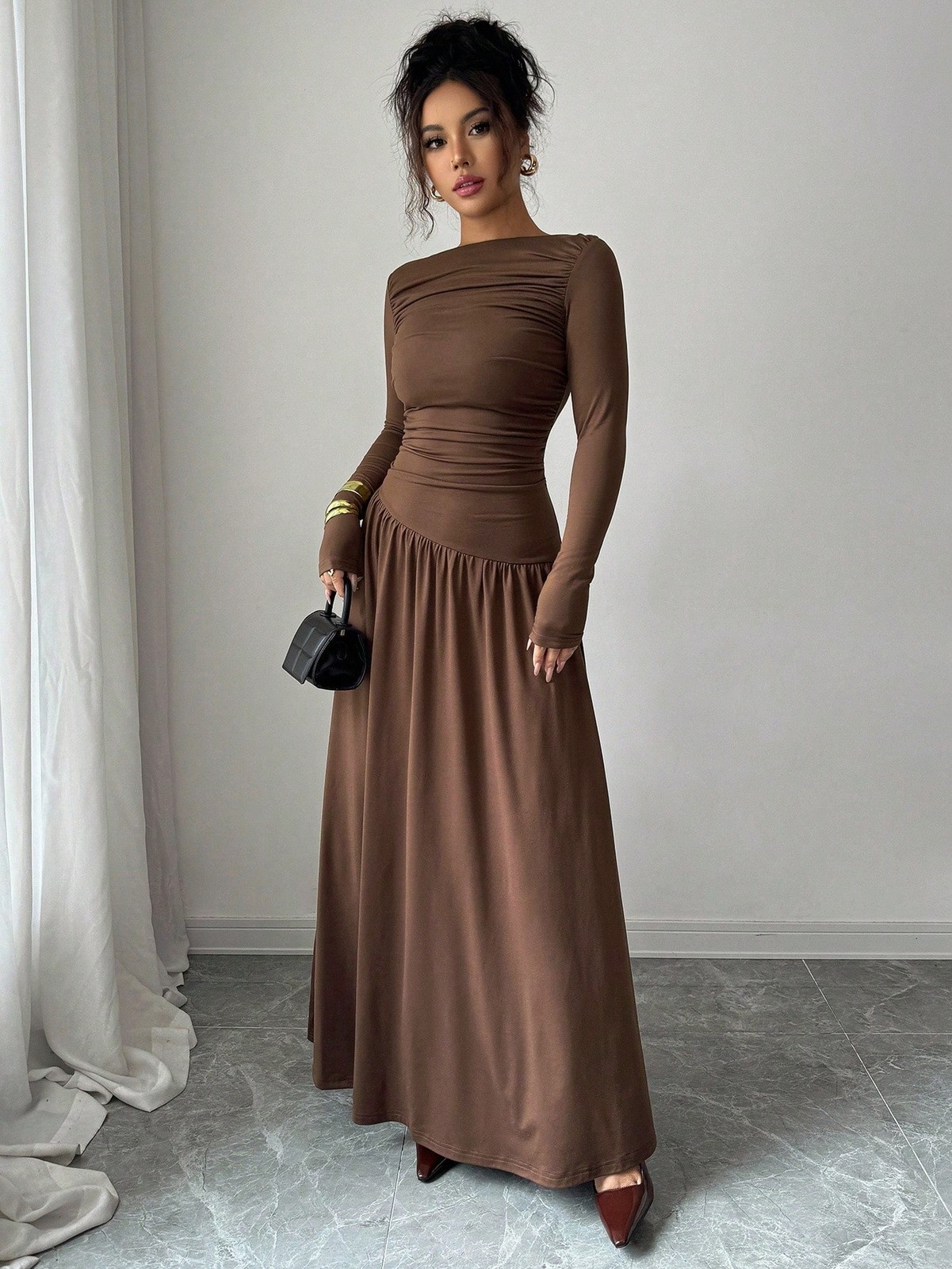 Elegant Women’s Long A Line Off Shoulder Neckline Dress
