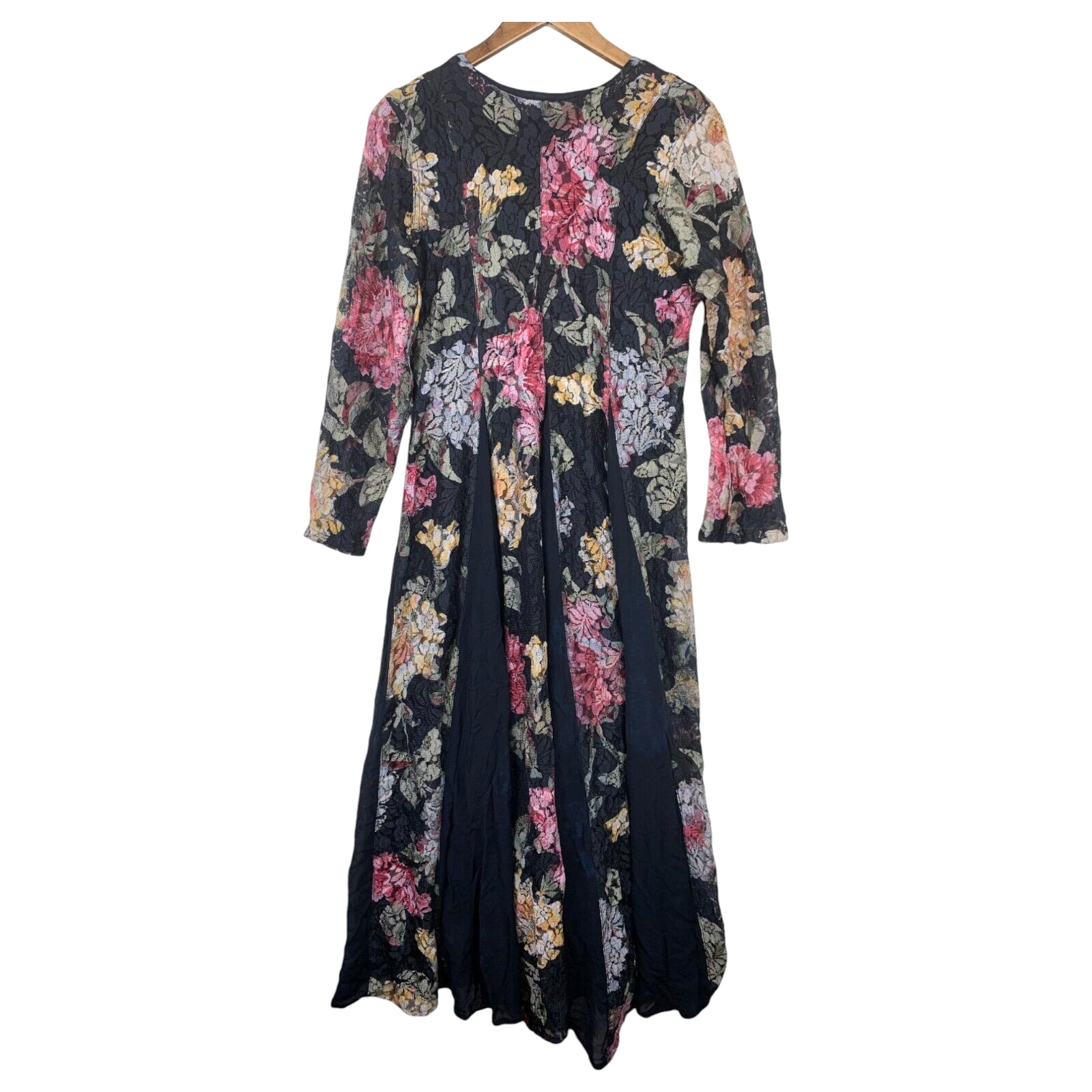 Nostalgia 90s Floral Lace Long Sleeve Maxi Dress Women M Whimsygoth Dark Cottage