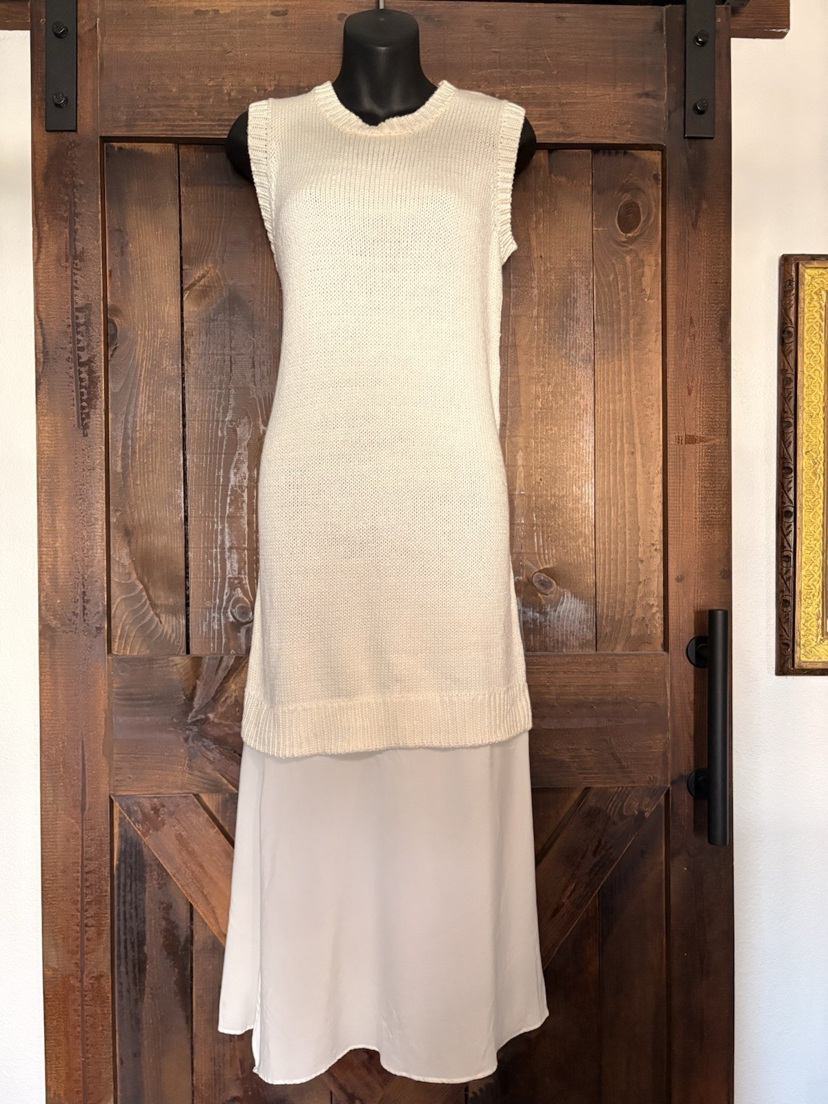 John + Jenn Ivory Knit Sleeveless Long Sweater Dress Acrylic Polyester M