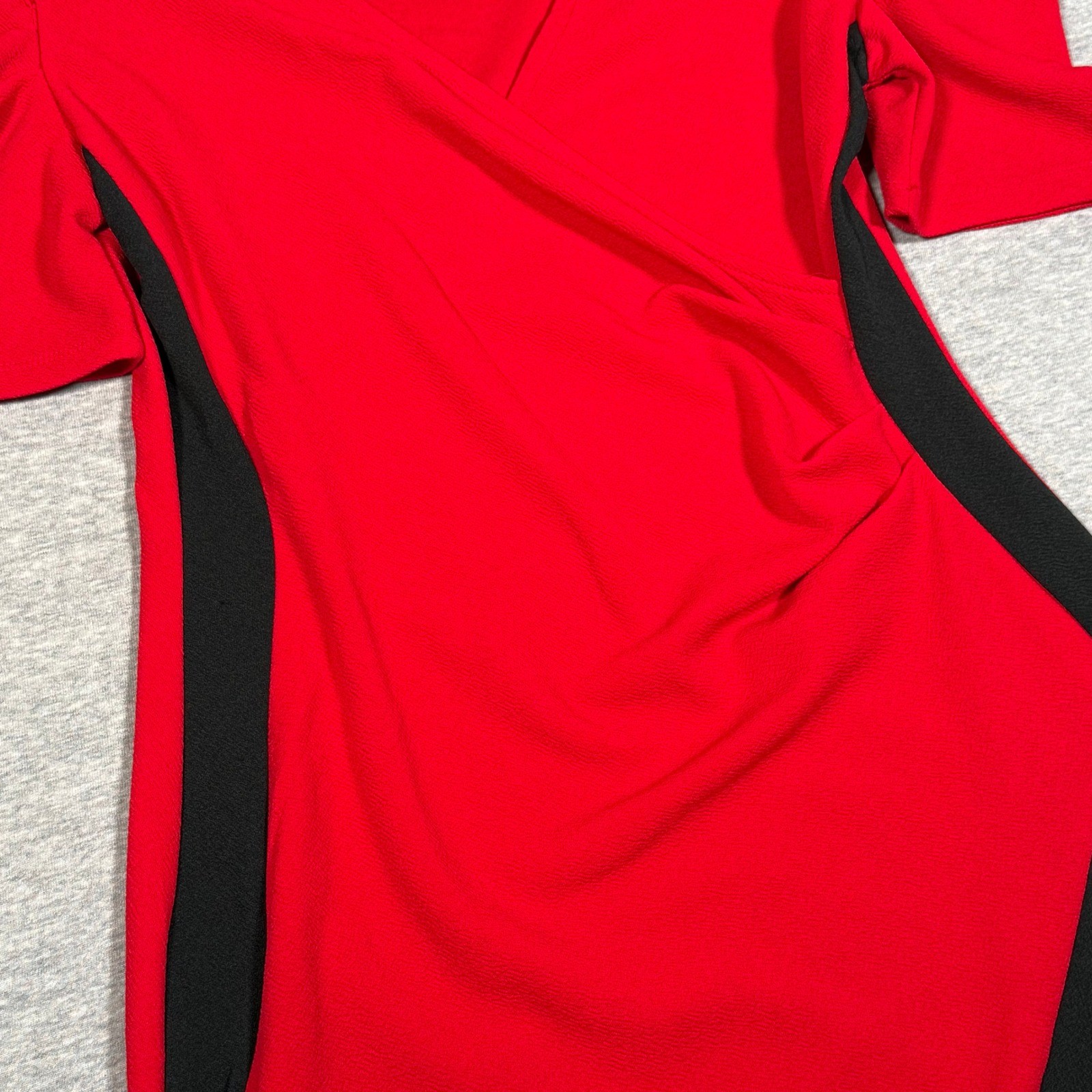 Almost Famous Red Black Colorblock Wrap Bodycon Dress Puff Sleeve Womens Large