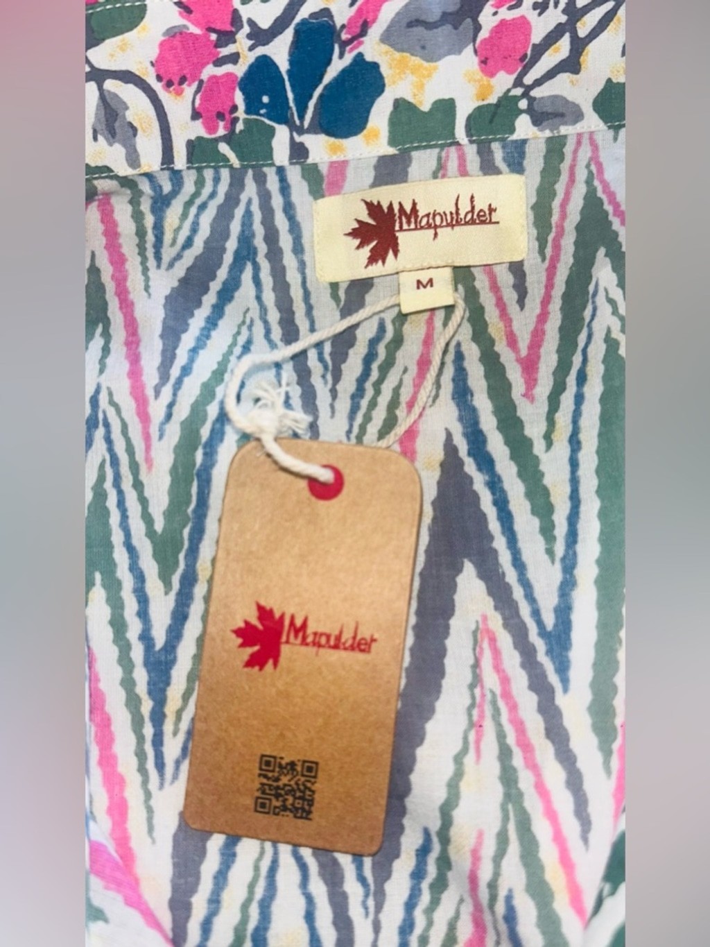 NWT Mapulder SZ M Chevron Midi Shirt Dress Pink/White/Blue/Green/Gray/Bust 40”