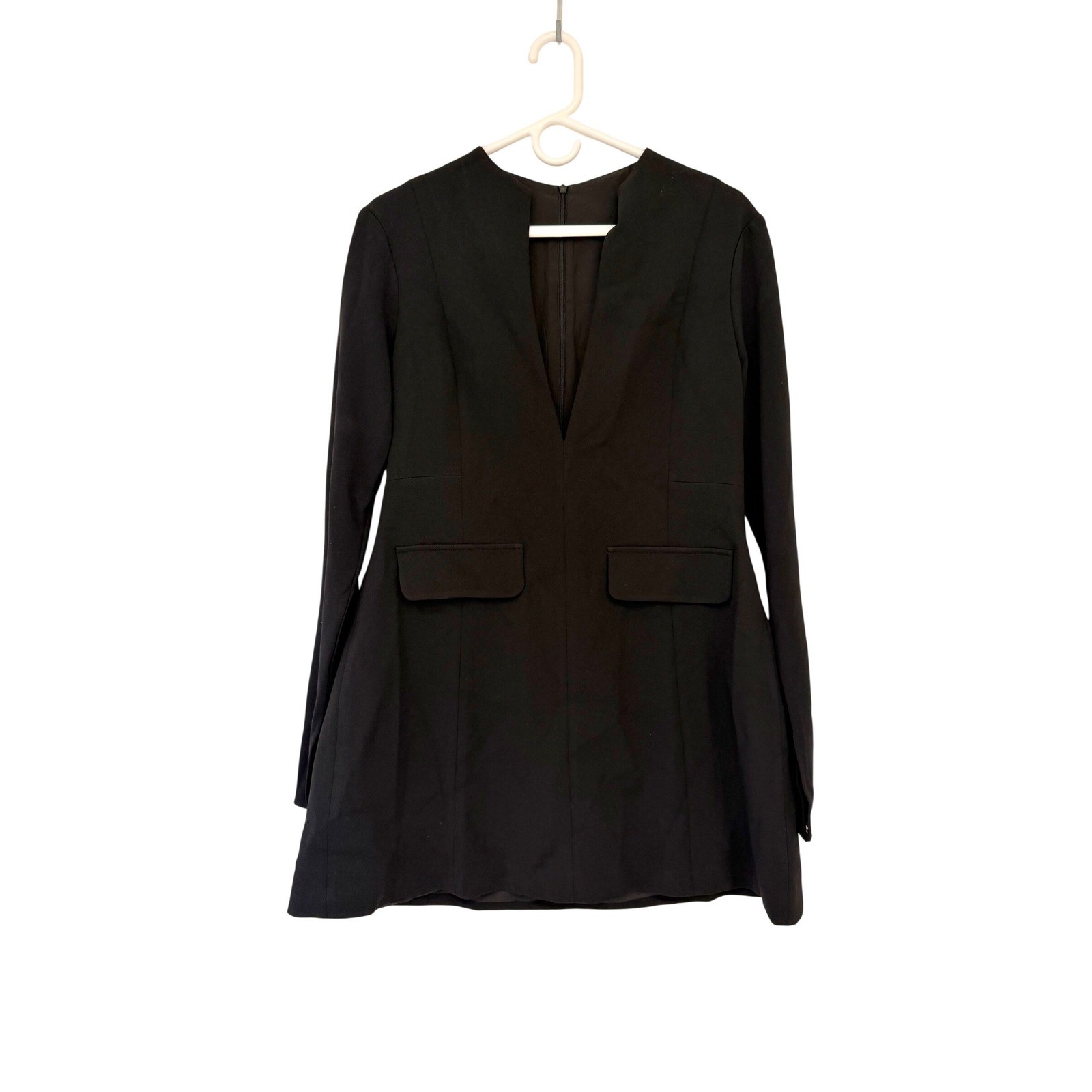 LuFeng Womens Black Deep V-Neck Blazer Dress Long Sleeve Size L NWT