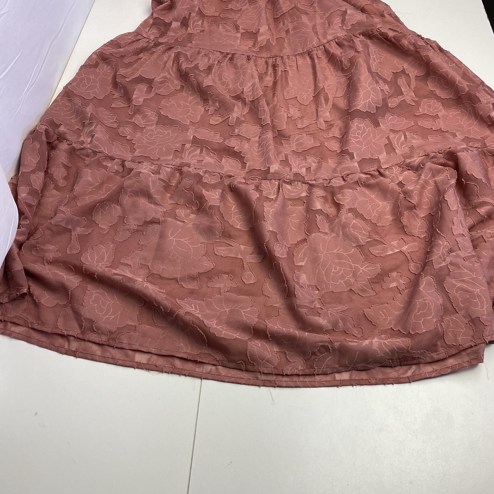 Merokeety Womans L Large Dusty Rose Smocked Tiered Long Dress