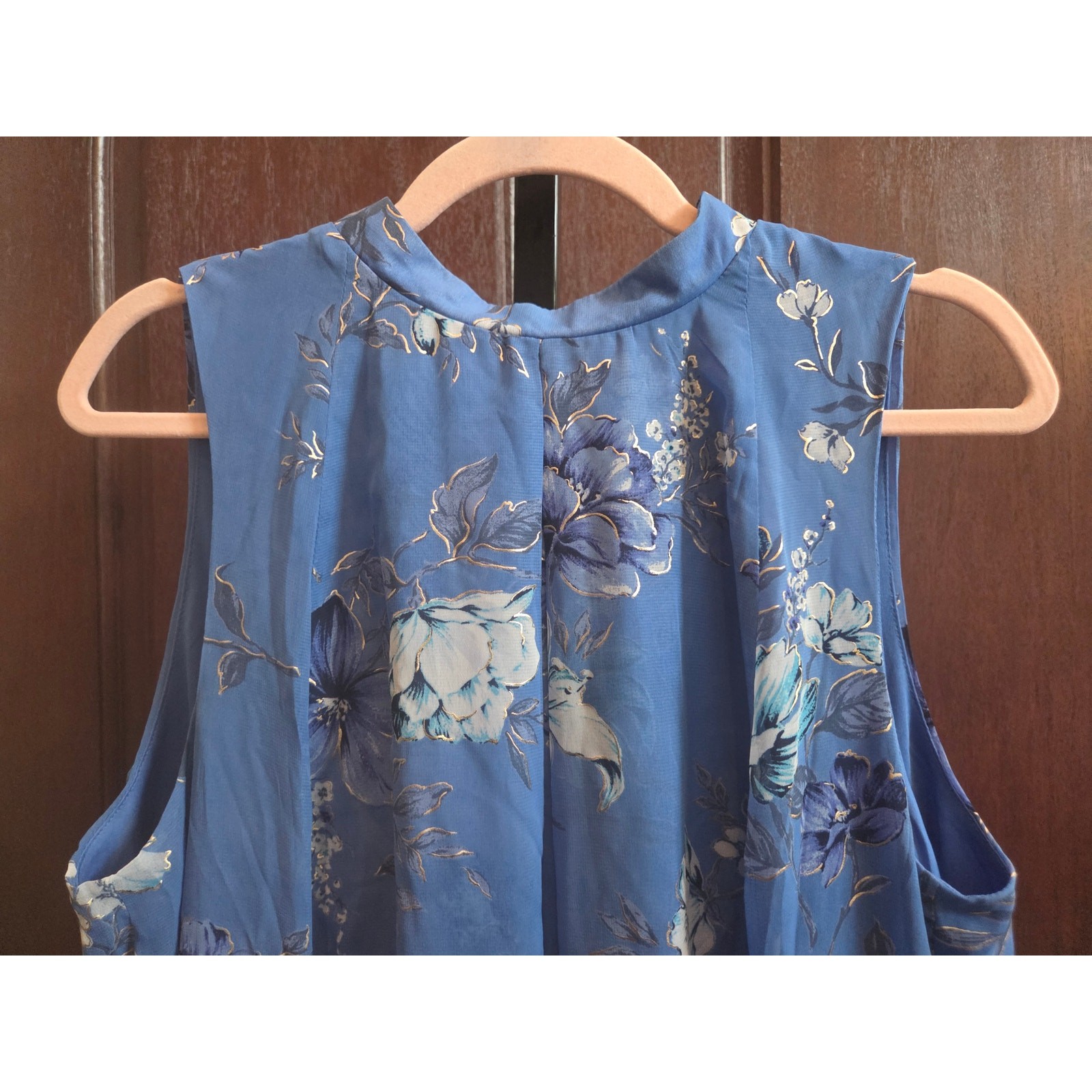NWT Lane Bryant Blue Floral Mock Neck Sleeveless Shift Midi Dress 14/16