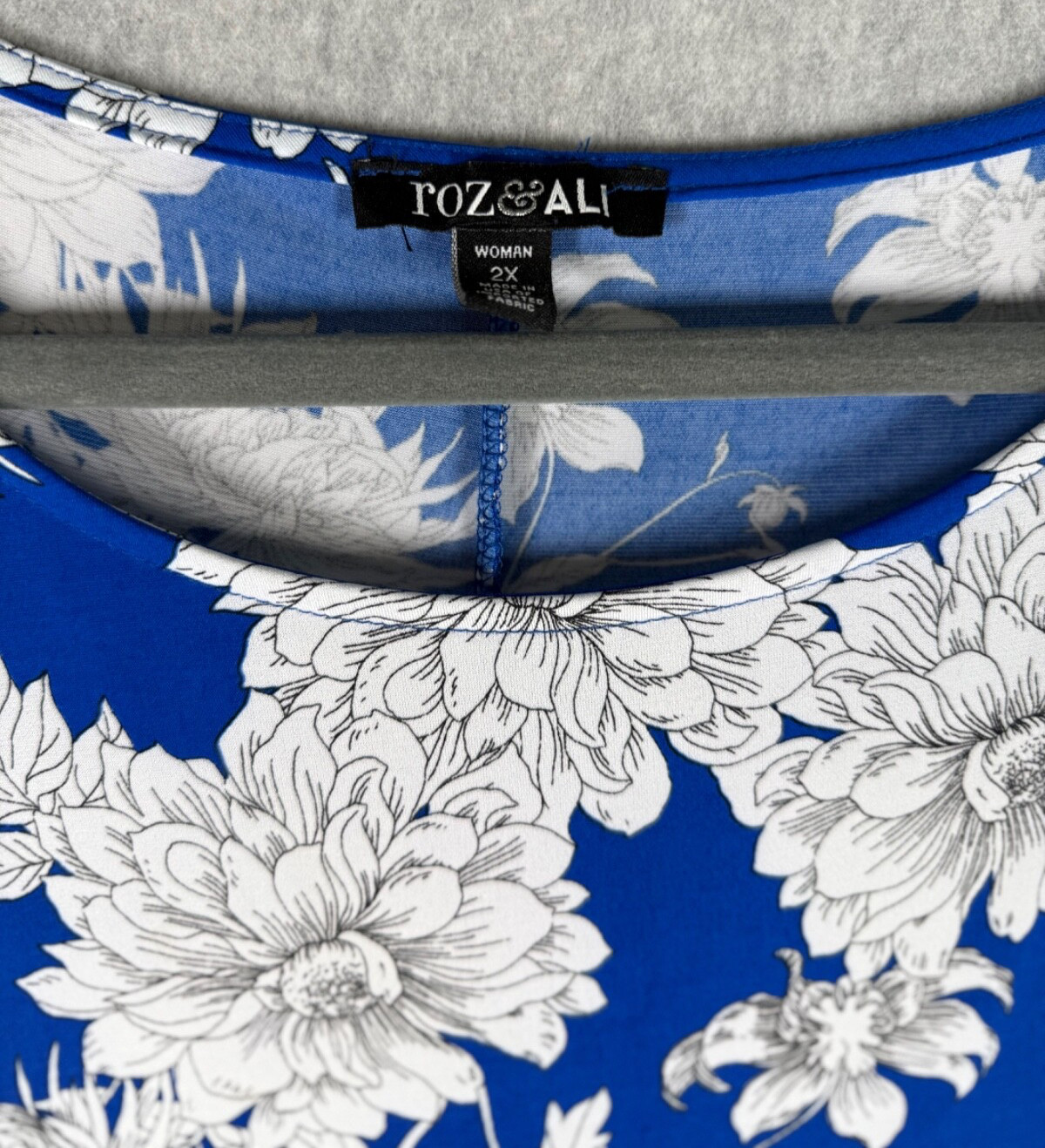 Roz & Ali Womens Dress Floral Shift Swing StretchBlue White Floral Sz 2X Pre-Own