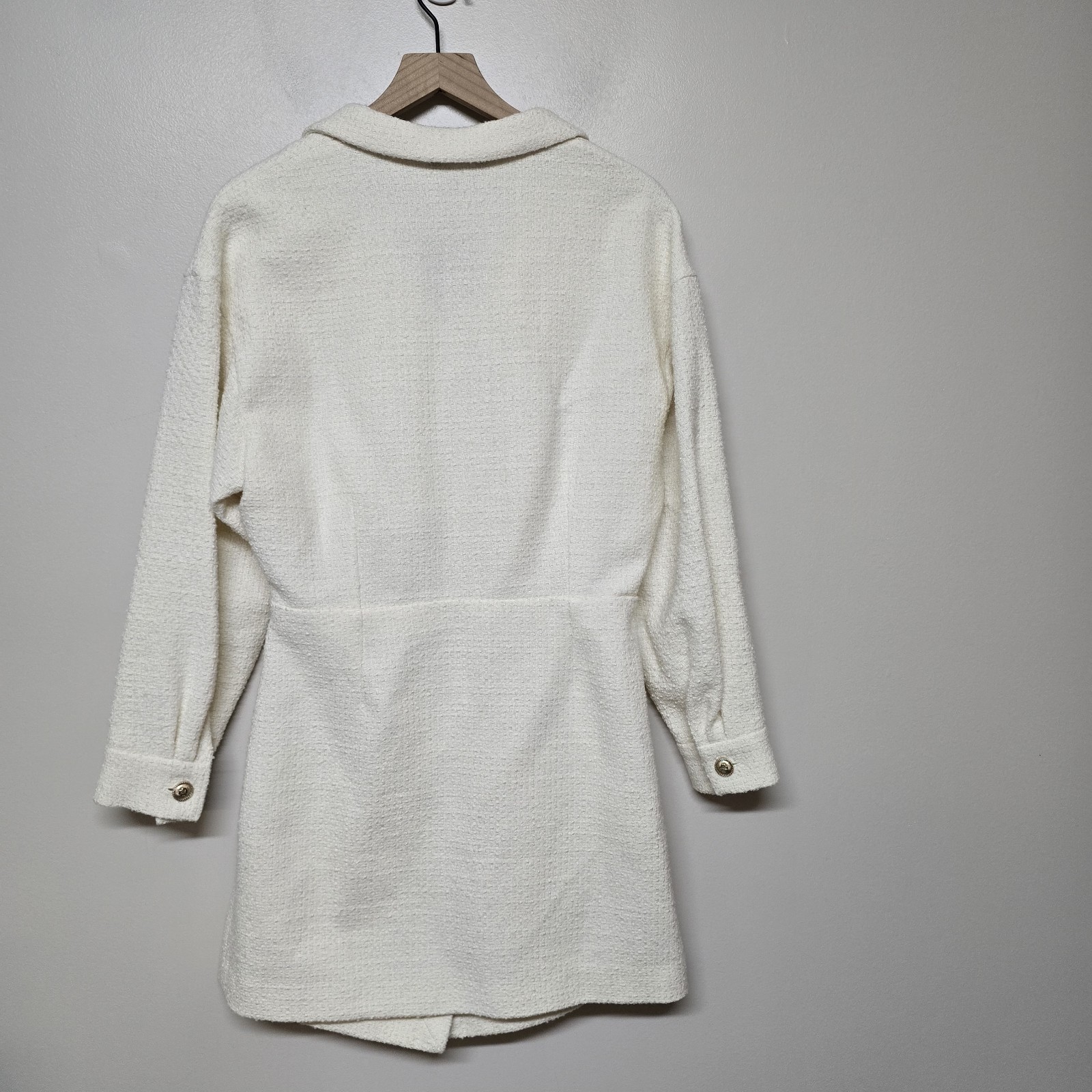 Maje Raquema Cream Textured Tweed Cutout Blazer Dress Size EU 42 US Extra Large