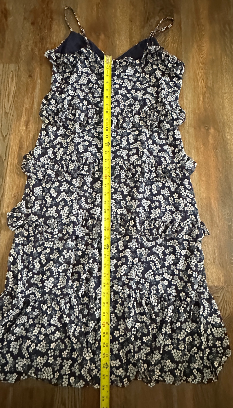 Michael Kors Floral Tiered Midi Dress Size L NWT Navy Blue Ruffle Chiffon Lined