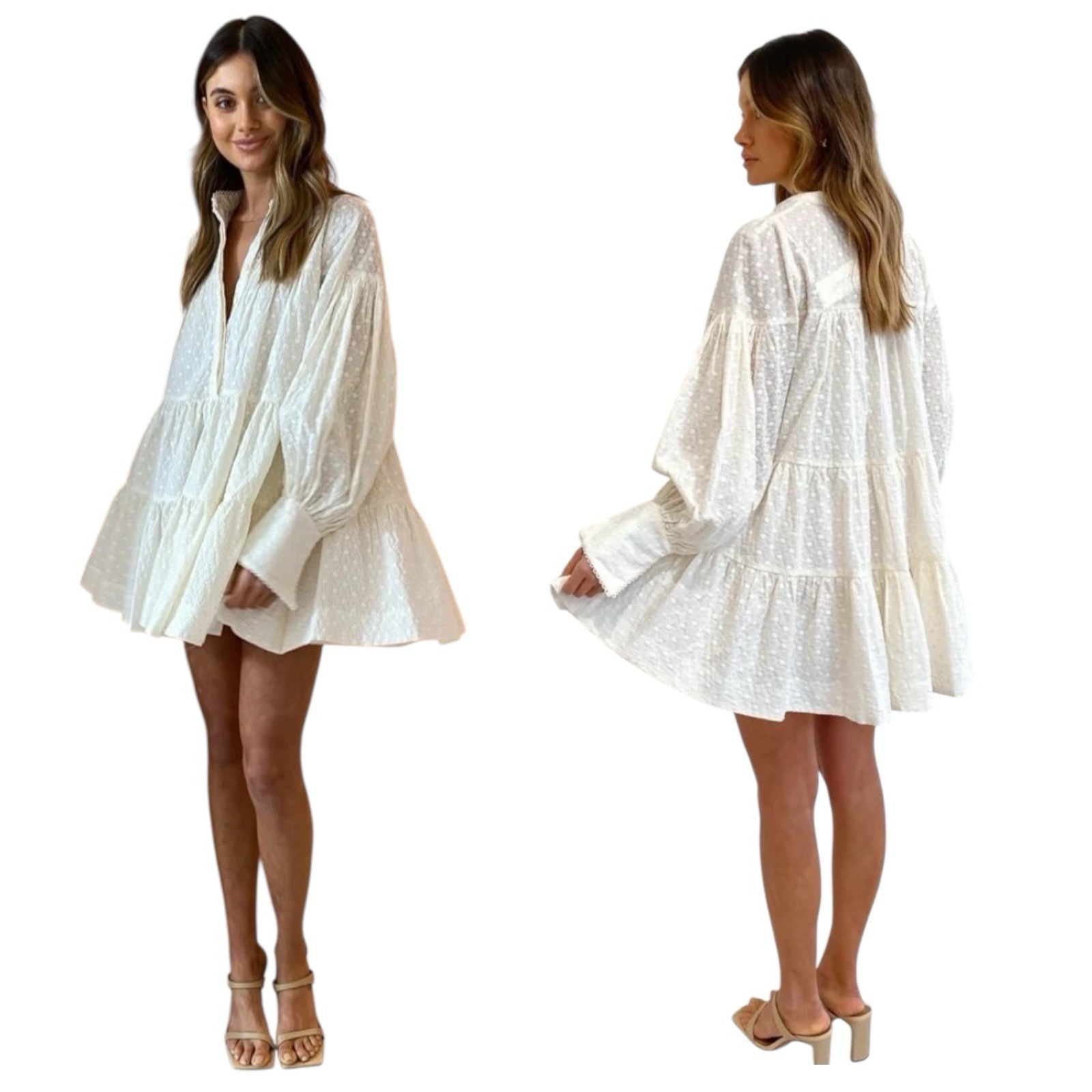 Shona Joy Dress Size AU 10 US 6 Magnolia Tierred Ivory Mini Broderie Oversized