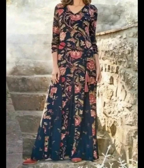 Soft Surroundings Prestwick Black Floral Dress Women’s Small Mermaid Hem Gored