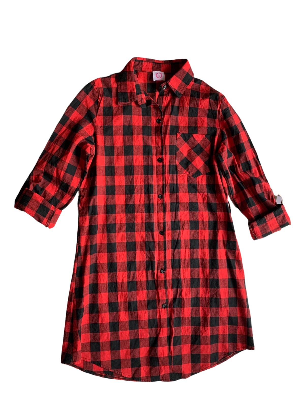 Wanna B Red Buffalo Plaid Button Up Dress with sash Size Small