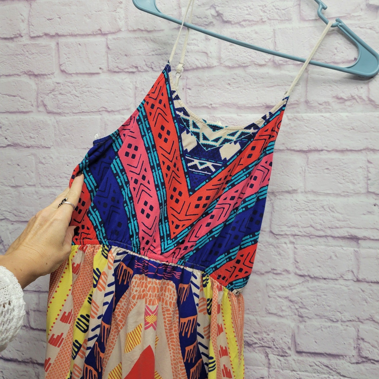 Sweet Wanderer Boho Aztec Tribal Maxi Dress Sz L Colorful Beach Flowy Resortwear