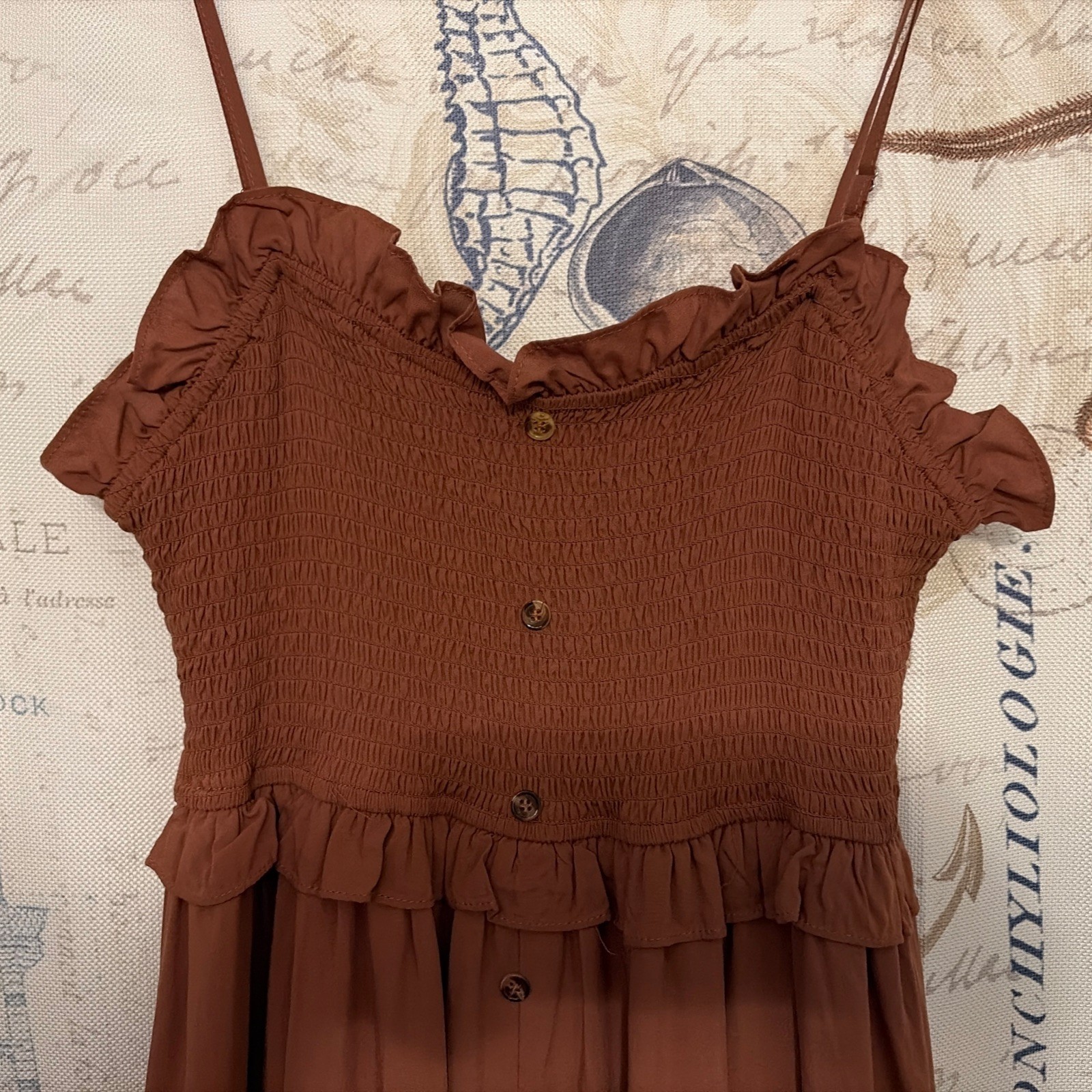 Mikarose Sundress Large “The Jones” Brown Ruffles NWT $60 Ankle Length Lined