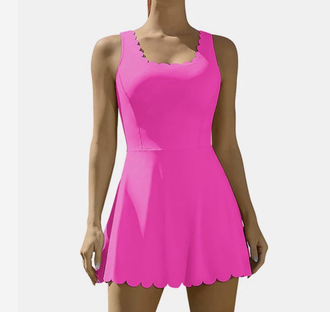 NEW Attraco Athletic Dress Womens XL Scalloped Hot Pink Bra Shelf Pickleball