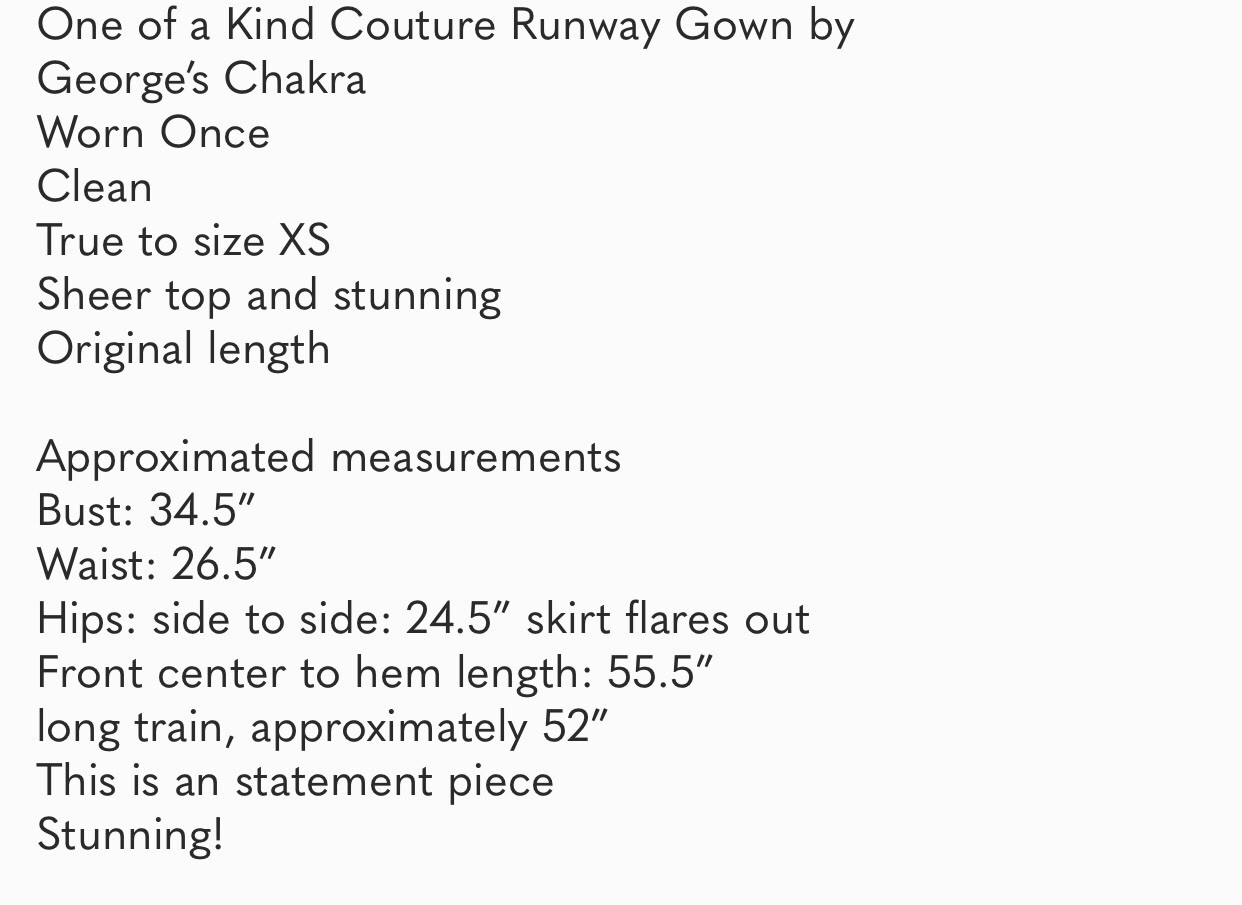 George’s chakra RUNWAY Sheer black Corset Gown Size XS Stunning!