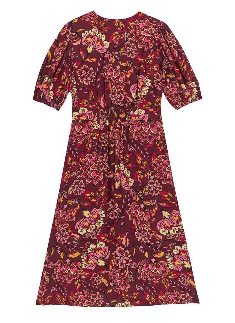 Joanie Rebecca Floral Dress Size Uk 20 V Neck Viscose New With Tags Burgundy